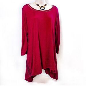 Hannah Woman Burgundy Handkerchief Hem Top Sz 2X